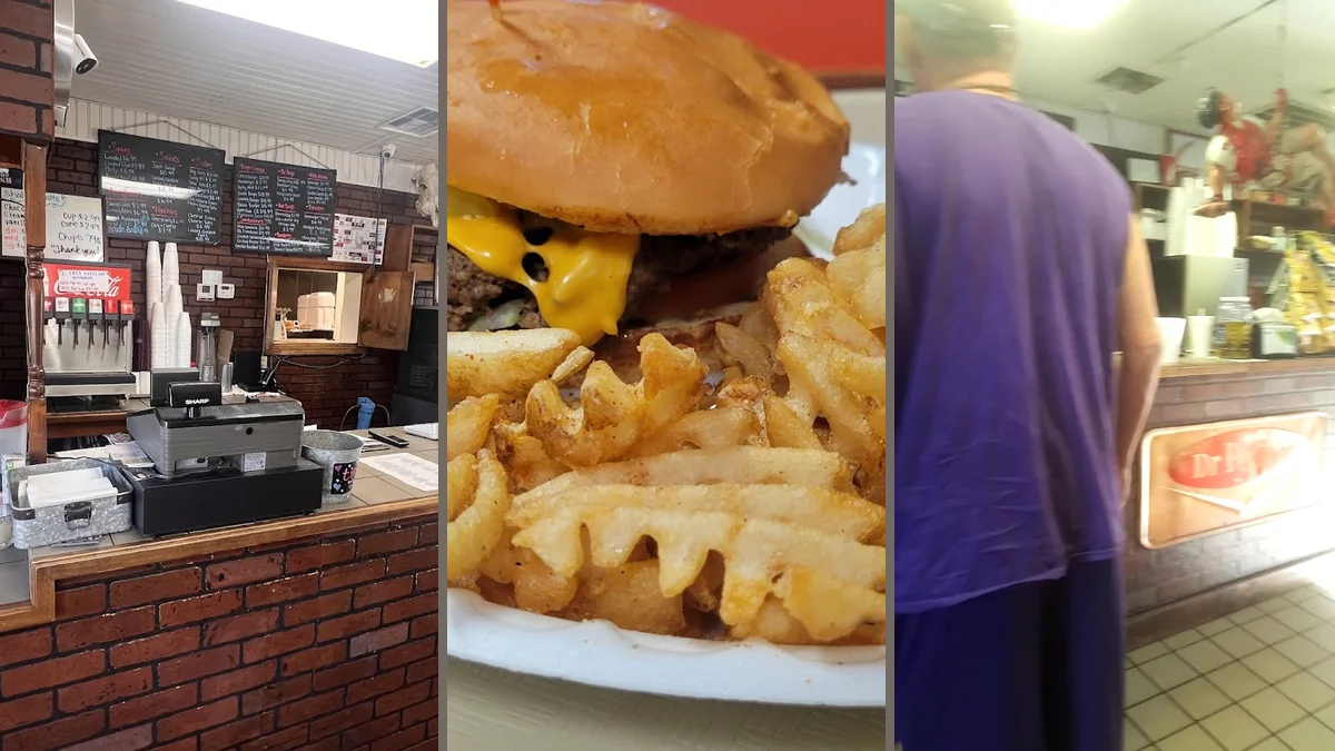 Counter area in a cozy local grill.